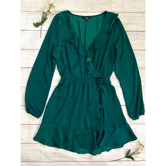 EXPRESS Ruffle Elastic Waist Wrap Dress - Picture 2 of 15